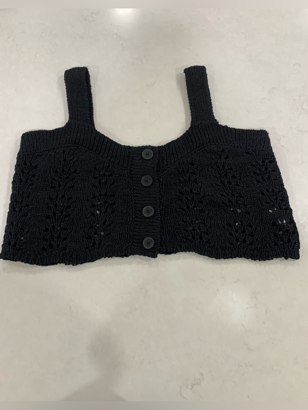 OAK + FORT Black Knit Button-Front Cropped Tank
